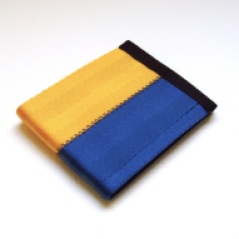 Billfold wallet in blue and gold.